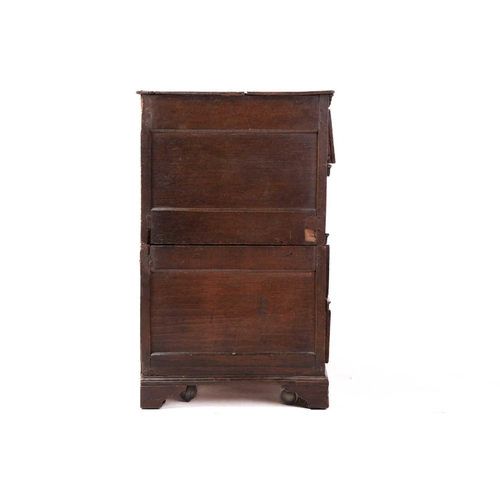 204 - A Charles II oak two-section chest of four drawers with simple moulded drawer fronts and panel const... 