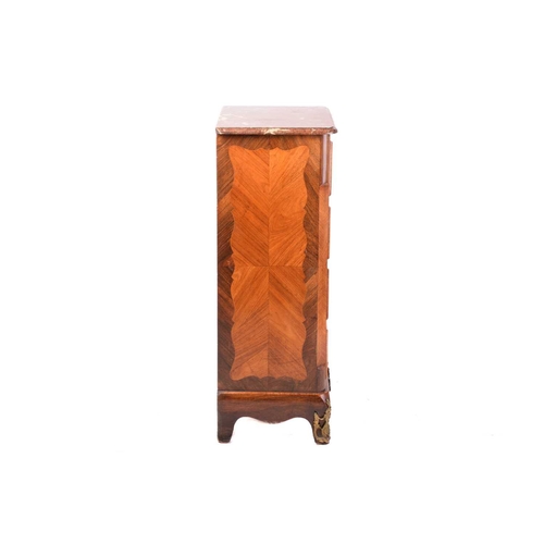 209 - A Louis XV style marble topped floral marquetry inlaid kingwood pedestal escritoire, early 20th cent... 