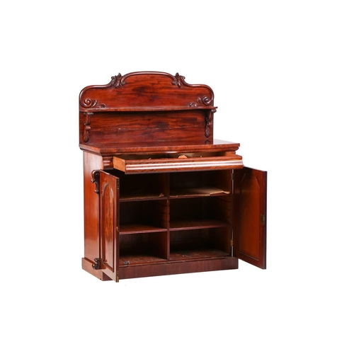 216 - Victorian mahogany chiffonier with an ogee moulded frieze drawer above a pair of arched panel doors ... 