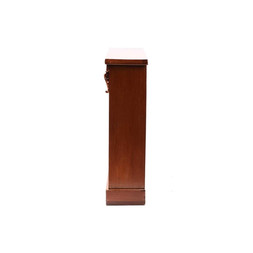 218 - A late Victorian mahogany open bookcase with carved corbels and a simple plinth base. 117 cm wide x ... 