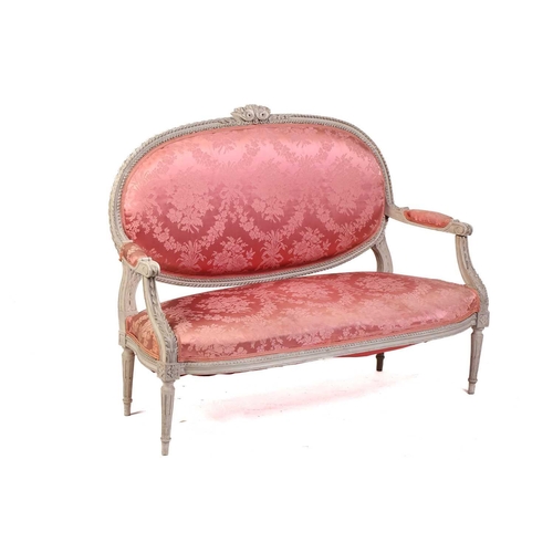 220 - Three-piece Louis XVI style salon suite, early 20th century, the painted taupe painted frame with ca... 