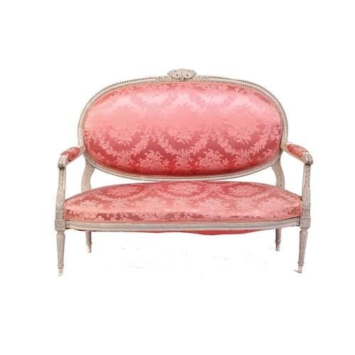 220 - Three-piece Louis XVI style salon suite, early 20th century, the painted taupe painted frame with ca... 