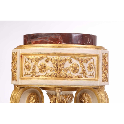 226 - A Louis XVI-style painted and parcel gilt composition marble-topped jardiniere stand, the circular s... 