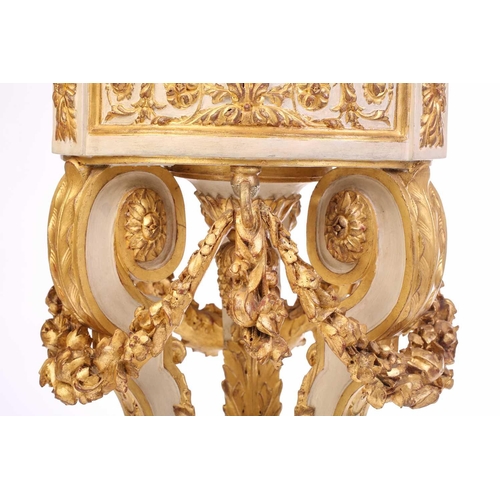 226 - A Louis XVI-style painted and parcel gilt composition marble-topped jardiniere stand, the circular s... 