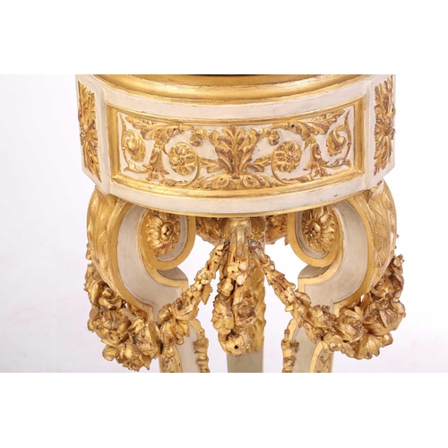 226 - A Louis XVI-style painted and parcel gilt composition marble-topped jardiniere stand, the circular s... 