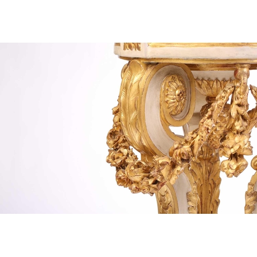 226 - A Louis XVI-style painted and parcel gilt composition marble-topped jardiniere stand, the circular s... 