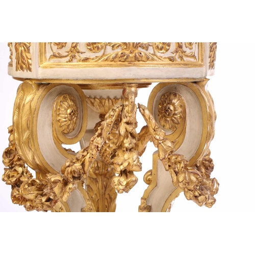 226 - A Louis XVI-style painted and parcel gilt composition marble-topped jardiniere stand, the circular s... 