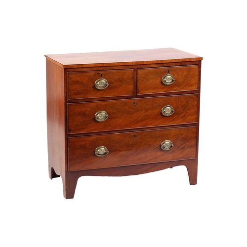 227 - An early 19th-century small mahogany chest of two short over two long drawers, with satinwood crossb... 