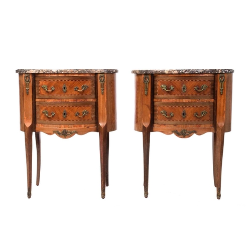 230 - A pair of Louis XV style marble topped kidney-shaped petit commode chests, early 20th century, each ... 