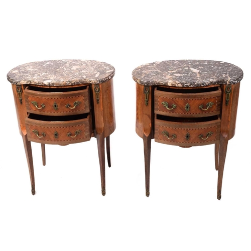 230 - A pair of Louis XV style marble topped kidney-shaped petit commode chests, early 20th century, each ... 