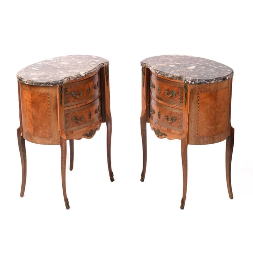 230 - A pair of Louis XV style marble topped kidney-shaped petit commode chests, early 20th century, each ... 