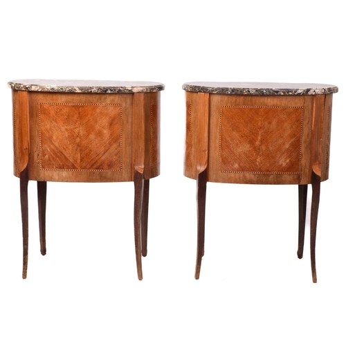 230 - A pair of Louis XV style marble topped kidney-shaped petit commode chests, early 20th century, each ... 