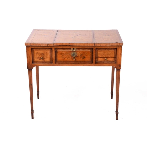 231 - A French marquetry inlaid kingwood poudreuse dressing table decorated with flowers and musical troph... 