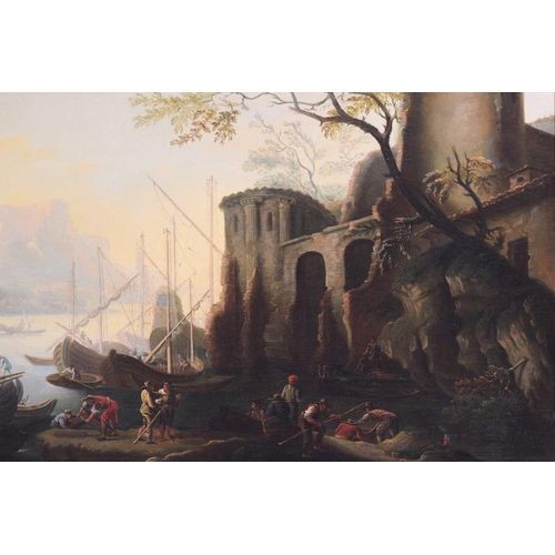 25 - Follower of Joseph Vernet (1714 - 1789) French, Mediterranean harbour scene with ruins, unsigned, oi... 