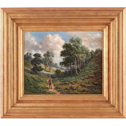 31 - B.W.L. Sader? (19th century), Man walking along a rural track, signed indistinctly, dated 1890, oil ... 