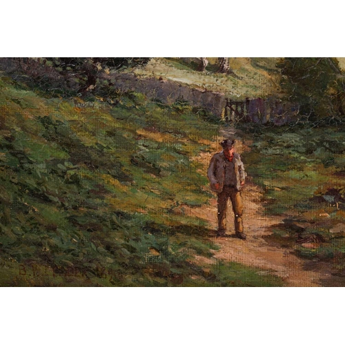 31 - B.W.L. Sader? (19th century), Man walking along a rural track, signed indistinctly, dated 1890, oil ... 