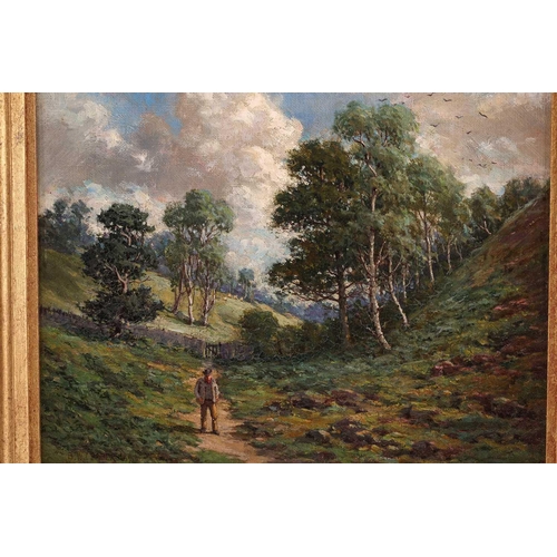 31 - B.W.L. Sader? (19th century), Man walking along a rural track, signed indistinctly, dated 1890, oil ... 