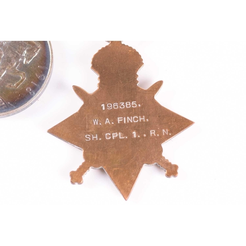 344 - A WWI medal group, to 196385 W. A. Finch, SH. CPL, Royal Navy, comprising: 1914-15 Star, War Medal, ... 