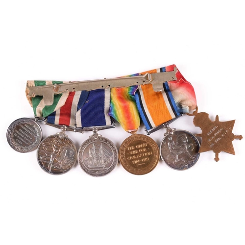 344 - A WWI medal group, to 196385 W. A. Finch, SH. CPL, Royal Navy, comprising: 1914-15 Star, War Medal, ... 