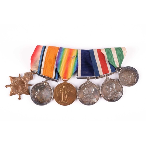 344 - A WWI medal group, to 196385 W. A. Finch, SH. CPL, Royal Navy, comprising: 1914-15 Star, War Medal, ... 