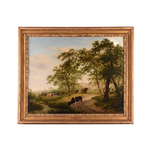 35 - Adrianus de Visser (1762 - 1837), Cattle and figures on a riverside lane, signed and indistinctly da... 