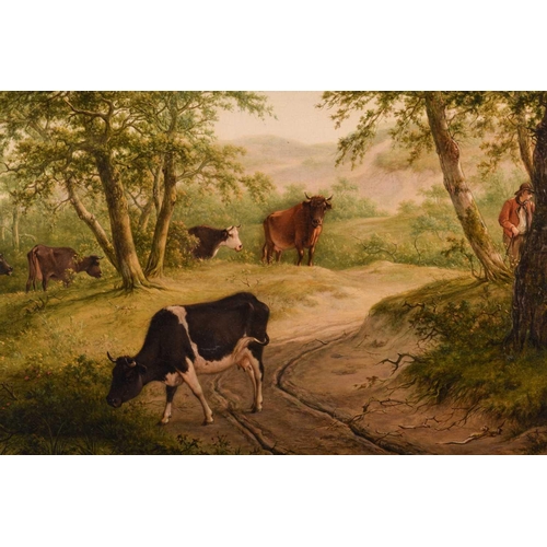 35 - Adrianus de Visser (1762 - 1837), Cattle and figures on a riverside lane, signed and indistinctly da... 