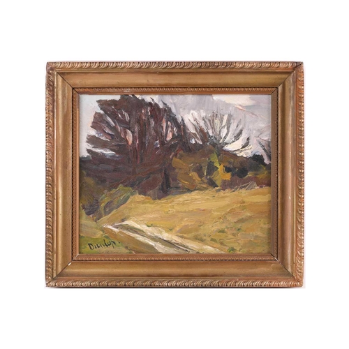 37 - † Ronald Ossory Dunlop (1894-1973), Trees and a Lane, signed, oil on board, 26 x 32 cm, framed