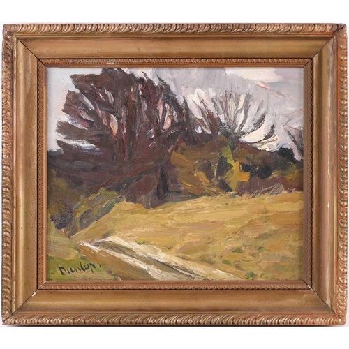 37 - † Ronald Ossory Dunlop (1894-1973), Trees and a Lane, signed, oil on board, 26 x 32 cm, framed