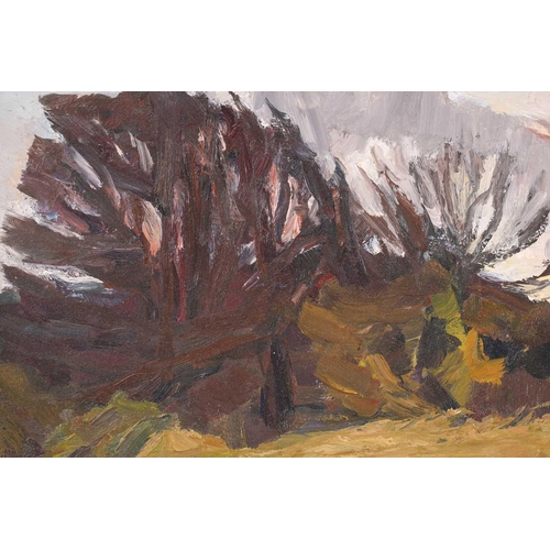 37 - † Ronald Ossory Dunlop (1894-1973), Trees and a Lane, signed, oil on board, 26 x 32 cm, framed