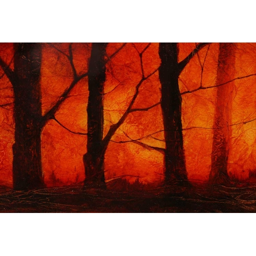 39 - † Kerry Darlington (b.1974), a forest landscape, mixed media and resin on board, signed to bottom ri... 