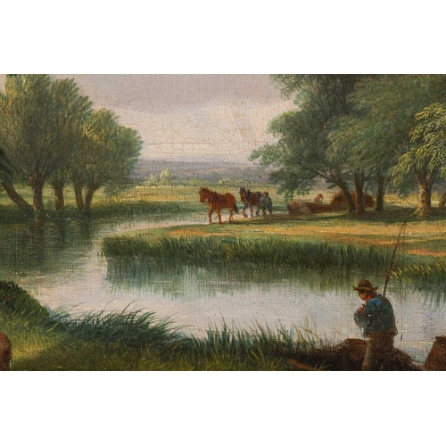 47 - William Shayer (1787-1879) British, Rural Riverscape, oil on canvas, 29 cm x 39 cm in a gilt frame.R... 