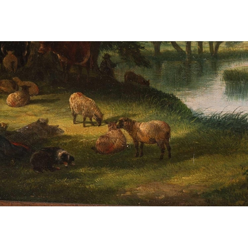 47 - William Shayer (1787-1879) British, Rural Riverscape, oil on canvas, 29 cm x 39 cm in a gilt frame.R... 