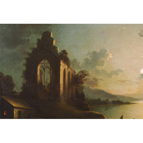 49 - Manner of Sebastian Pether (1790 - 1844), Moonlit Riverscene with Ruins, oil on canvas, 49 x 59.5 cm... 