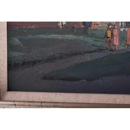 56 - † Roger de Grey (1918-1995), 'A Coastal Town', initialled, label verso, oil on board, 24 x 33.5 cm, ... 