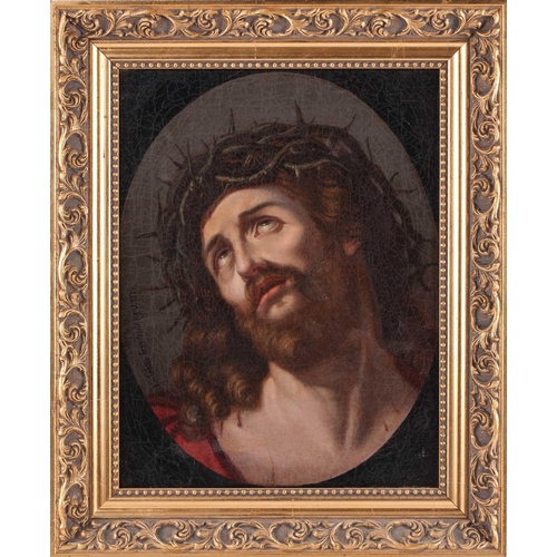 67 - After Guido Reni, The head of Christ crowned with thorns, inscribed Emlékül fest Vidéky J.1874, oil ... 