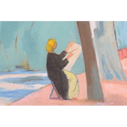 69 - † John Melville (1902-1986), Lady Sketching Beneath Trees, unsigned, oil on canvas, inscribed on the... 