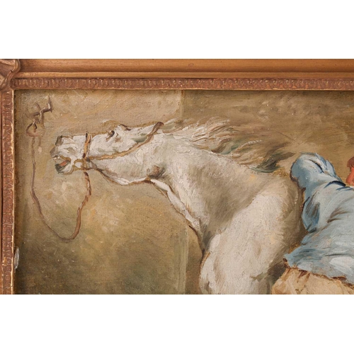 7 - Attributed to George Charles Morland (1762-1804), Horse and Rider, initialled ‘GM’, a pair of oils o... 