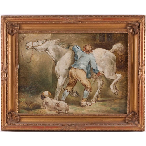 7 - Attributed to George Charles Morland (1762-1804), Horse and Rider, initialled ‘GM’, a pair of oils o... 