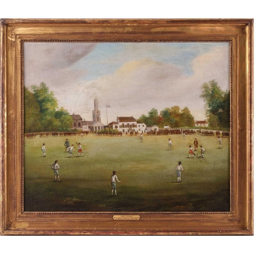 70 - English School ( late 19th century), a cricket match at The Oval, Kennington, unsigned oil on canvas... 