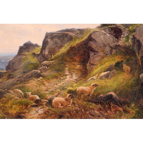 71 - George Vicat Cole (1833-1893), Sheep on a Hillside, signed, oil on canvas, 30 x 45cm, framed, frame ... 