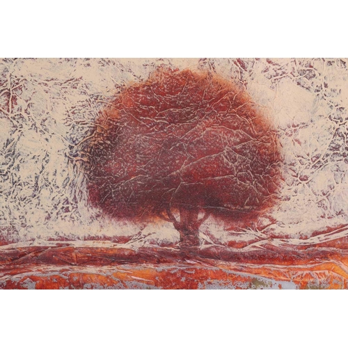 80 - † Kerry Darlington (b.1974), a large tryptych, trees, mixed media on board, signed to right-hand sec... 