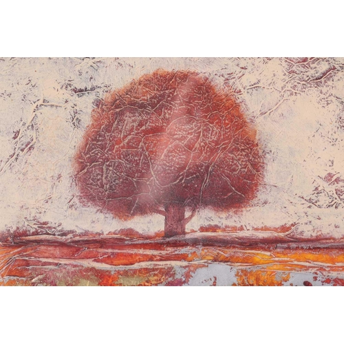 80 - † Kerry Darlington (b.1974), a large tryptych, trees, mixed media on board, signed to right-hand sec... 