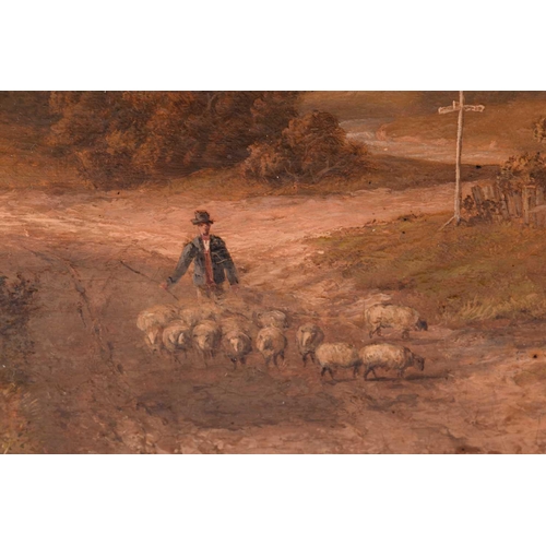 82 - Circle of Patrick Nasmyth (1787 - 1831), Driving sheep along a village lane, signed 'Paysmith 1836' ... 