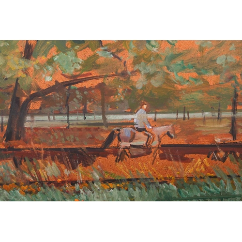 84 - † Ruskin Spear (1911-1990), 'Horseman, Richmond Park', signed, labelled and dated March 1983 verso, ... 