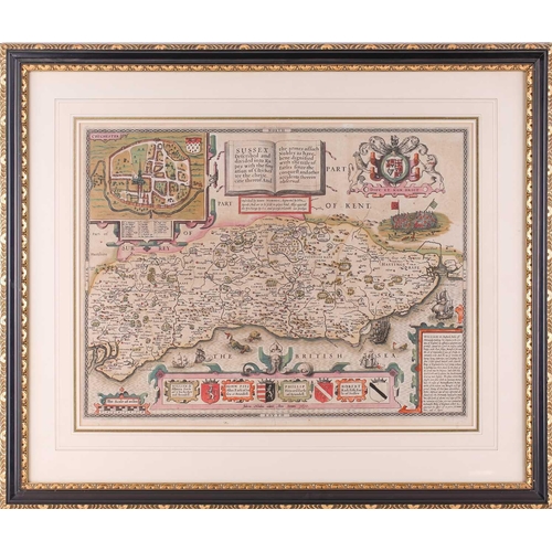 97 - After John Speed (1552 - 1629), Five hand coloured maps of Counties in England and Wales, with Latin... 