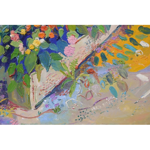 1 - † Fred Yates (1922 - 2008), 'My Garden in Rancon', signed, oil on canvas, 115.5 x 89 cm, framed, fra... 