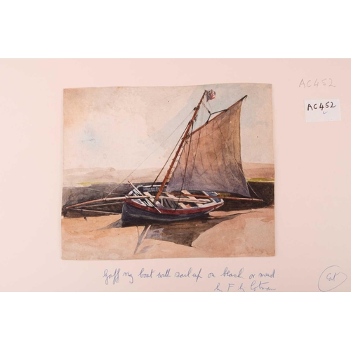 112 - Frederick George Cotman (1850 - 1920), 'Gaff rig boat with sail up', 'Open sailing boat with furled ... 