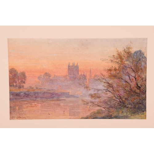 113 - Frederick George Cotman (1850 - 1920), 'Hereford Sunset' signed, watercolour & 'Driving Sheep', wate... 