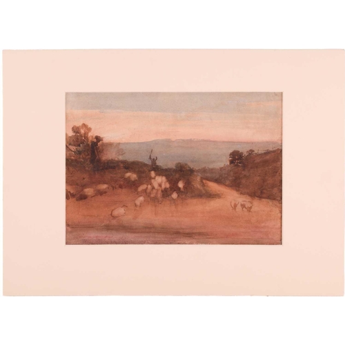 113 - Frederick George Cotman (1850 - 1920), 'Hereford Sunset' signed, watercolour & 'Driving Sheep', wate... 