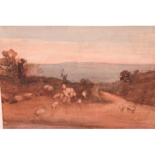 113 - Frederick George Cotman (1850 - 1920), 'Hereford Sunset' signed, watercolour & 'Driving Sheep', wate... 